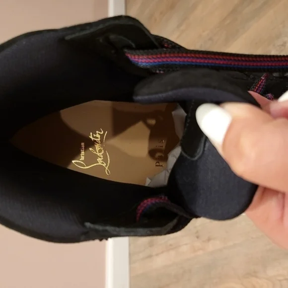 Christian Louboutin Black Sneakers with Red Soles and Blue-Red Details - Picture 6 of 7